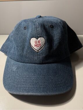 Universal Thread Blue Denim Hat with White Heart "UR HOT" Patch